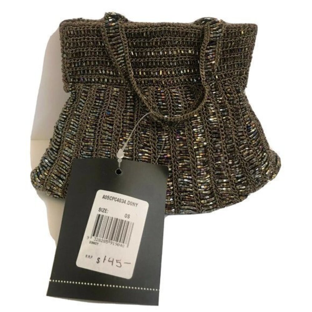 Designer Women prom formal party Purse pewter Beaded Crochet Clutch